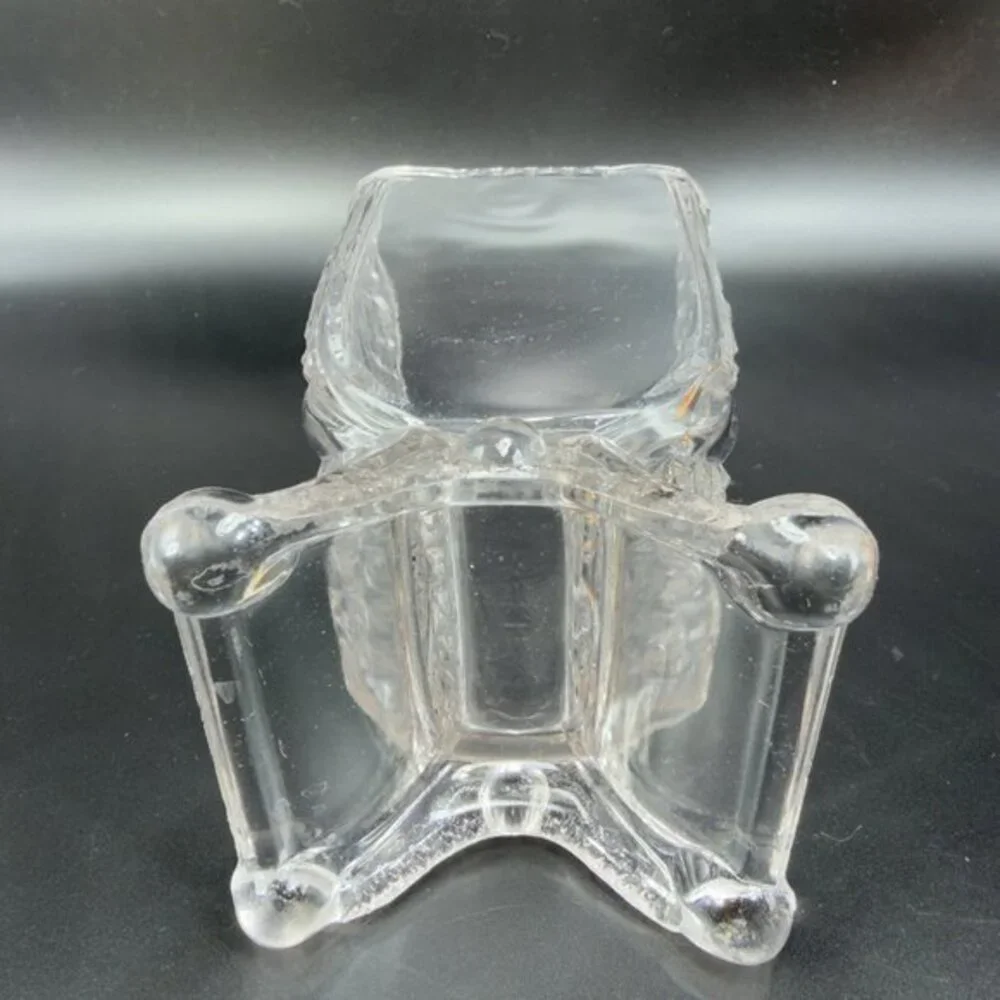 EAPG Adams & Co Clear Crossbar Finecut Footed Clear Vase Manganese 365nm UV Glow